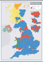 Large UK Parliamentary Constituency Boundary Wall Map (December 2019 results) (Hanging bars)