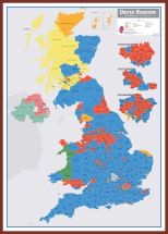 Large UK Parliamentary Constituency Boundary Wall Map (December 2019 results) (Pinboard & framed - Dark Oak)