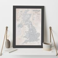 UK as Art Map - Lead (Wood Frame - Black)