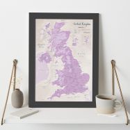 UK as Art Map - Thistle (Wood Frame - Black)