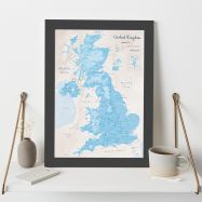 UK as Art Map - Cerulean (Wood Frame - Black)