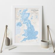 UK as Art Map - Cerulean (Wood Frame - White)
