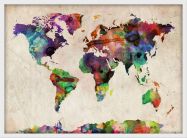 Small Urban Watercolor Map of the World (Pinboard & wood frame - White)