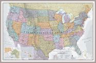 Large USA Classic Wall Map (Pinboard & framed - Silver)