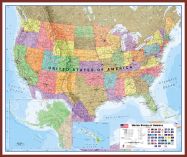 Huge USA Wall Map Political (Pinboard & framed - Dark Oak)