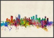 Large Vancouver Canada Watercolour Skyline (Wood Frame - Black)