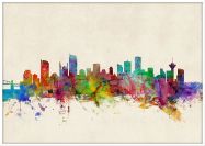 Large Vancouver Canada Watercolour Skyline (Wood Frame - White)