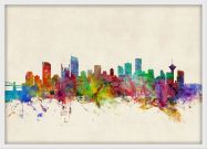 Small Vancouver Canada Watercolour Skyline (Pinboard & wood frame - White)