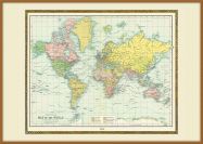 Large Vintage Bartholomew Political World Map 1914 (Wood Frame - Teak)
