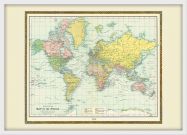 Small Vintage Bartholomew Political World Map 1914 (Pinboard & wood frame - White)