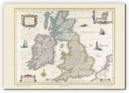 Large Vintage British Isles World Map Willem and Johan Blaeu 17th Century (Canvas)
