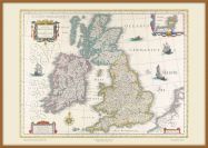 Large Vintage British Isles World Map Willem and Johan Blaeu 17th Century (Pinboard & wood frame - Teak)