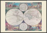 Large Vintage Double Hemisphere World Map 1689 (Wood Frame - Black)