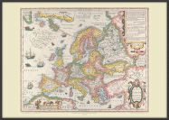 Large Vintage Gerard Mercator Europe Map 1606 (Wood Frame - Black)