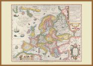 Large Vintage Gerard Mercator Europe Map 1606 (Pinboard & wood frame - Teak)