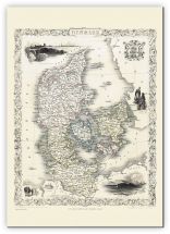Extra Small Vintage John Tallis Map of Denmark 1851 (Canvas)