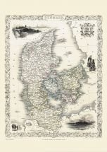 Vintage John Tallis Map of Denmark 1851