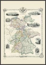 Large Vintage John Tallis Map of Germany 1851 (Wood Frame - Black)