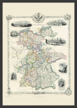 Medium Vintage John Tallis Map of Germany 1851 (Wood Frame - Black)