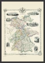 Medium Vintage John Tallis Map of Germany 1851 (Wood Frame - Black)