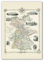 Huge Vintage John Tallis Map of Germany 1851 (Canvas)