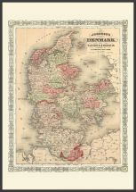 Large Vintage Johnsons Map of Denmark (Pinboard & wood frame - Black)