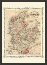 Medium Vintage Johnsons Map of Denmark (Wood Frame - Black)