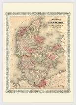 Medium Vintage Johnsons Map of Denmark (Pinboard & wood frame - White)