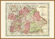 Large Vintage Johnsons Map of Germany No 3 (Wood Frame - Teak)