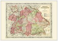 Large Vintage Johnsons Map of Germany No 3 (Pinboard & wood frame - White)