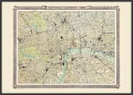 Large Vintage London Map from the Royal Atlas 1898 (Pinboard & wood frame - Black)