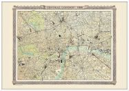 Large Vintage London Map from the Royal Atlas 1898 (Pinboard & wood frame - White)