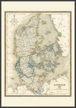 Large Vintage Map of Denmark (Wood Frame - Black)