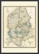 Medium Vintage Map of Denmark (Wood Frame - Black)