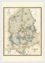 Medium Vintage Map of Denmark (Wood Frame - White)