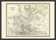 Medium Vintage Map of Northern Germany (Pinboard & wood frame - Black)