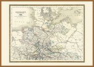 Large Vintage Map of Northern Germany (Wood Frame - Teak)