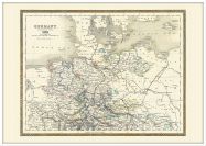 Large Vintage Map of Northern Germany (Pinboard & wood frame - White)