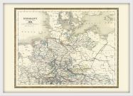 Medium Vintage Map of Northern Germany (Pinboard & wood frame - White)