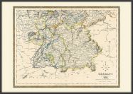 Large Vintage Map of Southern Germany (Wood Frame - Black)