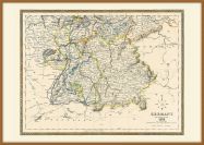 Large Vintage Map of Southern Germany (Wood Frame - Teak)