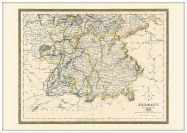 Large Vintage Map of Southern Germany (Pinboard & wood frame - White)