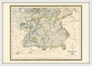 Small Vintage Map of Southern Germany (Wood Frame - White)