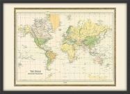 Medium Vintage Mercators Projection World Map 1858 (Pinboard & wood frame - Black)