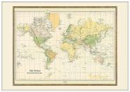 Large Vintage Mercators Projection World Map 1858 (Wood Frame - White)