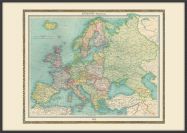 Large Vintage Political Europe Map 1922 (Pinboard & wood frame - Black)