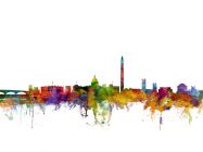 Small Washington DC Watercolour Skyline (Rolled Canvas - No Frame)