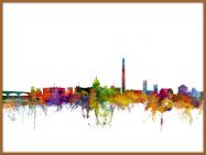 Large Washington DC Watercolour Skyline (Pinboard & wood frame - Teak)