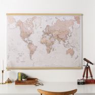 Medium Antique World Map (Rolled Canvas with Wooden Hanging Bars)