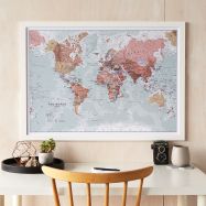 Medium Executive World Wall Map Political (Wood Frame - White)
